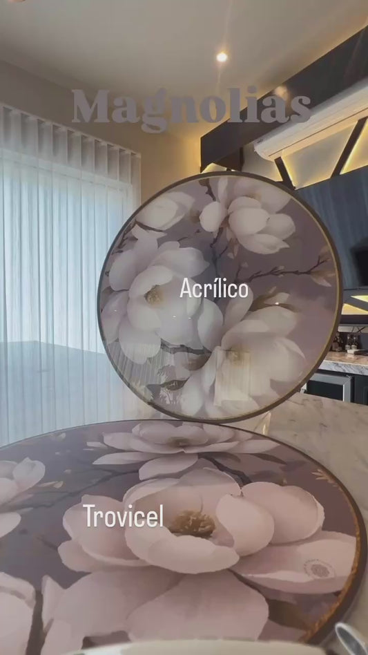 Portaplato Magnolias en gris - Kit de 6