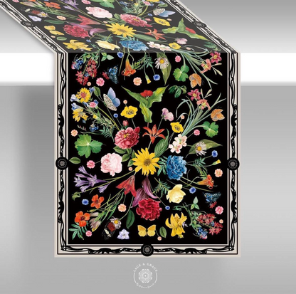 Camino de mesa - Black & Flowers