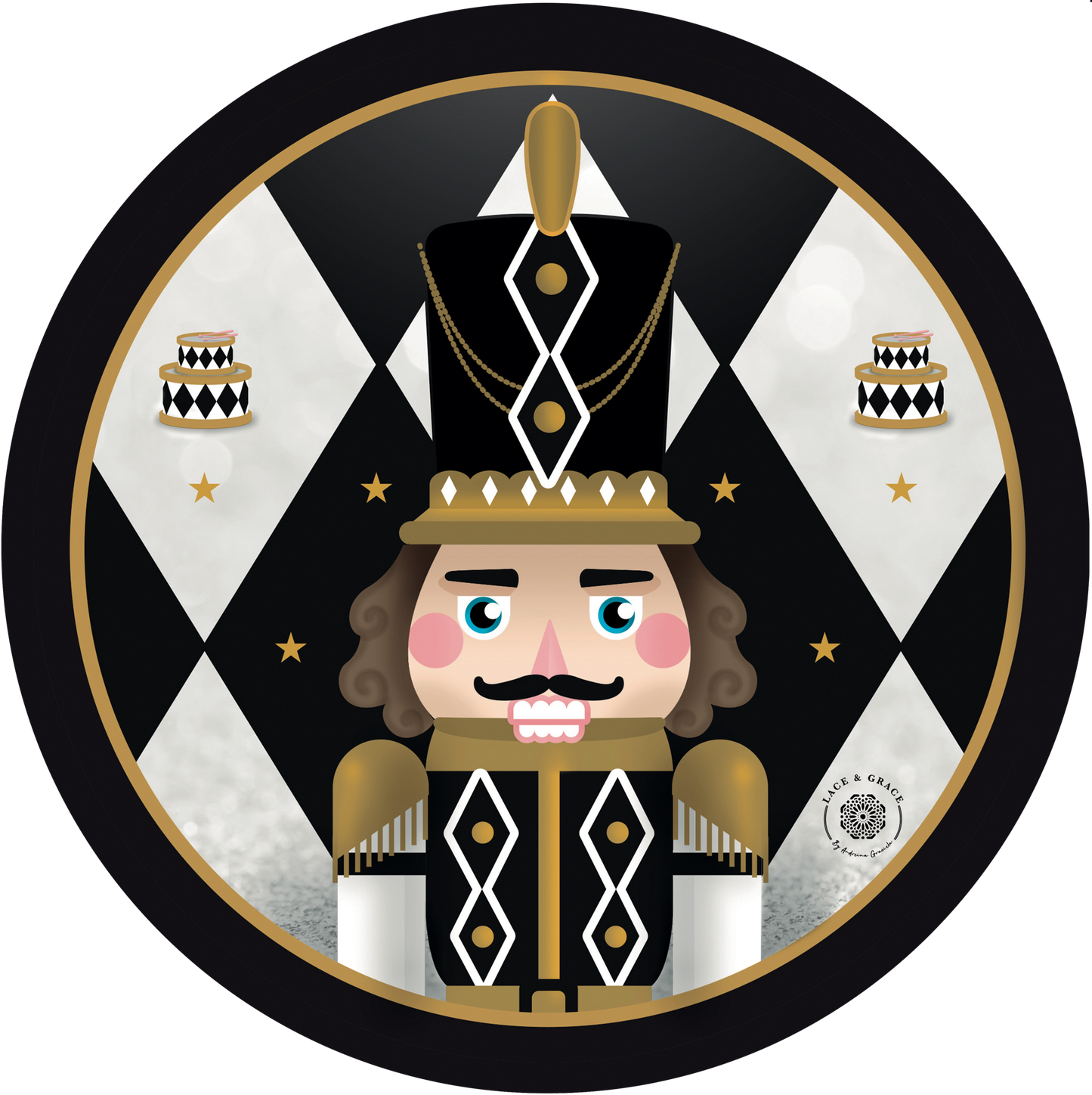 Nutcracker rombos negro y dorado    - Kit de 6